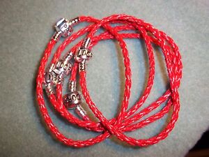 Lot of 5 RED Leather braided European Bracelets approx. 7.5