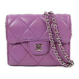 CHANEL Quilted CC GHW Chain Shoulder Bag Crossbody Calfskin Leather Purple