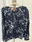 Tory Burch 100% Silk Blue and White Long Sleeve Blouse Size 12