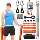 Heavy Resistance Band Bar Set 500LBS Load Portable Home Gym Full Body Strengt...