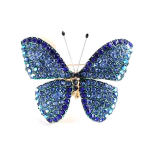 Blue Shiny Rhinestone Butterfly Brooch Pin Accents Clothing Women Gift New