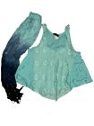 Women’s 579 Mint Blue Lace Tank Top With Sparkly Scarf