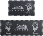 Farmhouse Rooster Kitchen Rugs and Mats 2 Piece,Buffalo Plaid Sunflowers Cushion