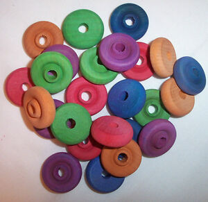 25  Parrot Bird Toy Parts Colored Wood Wooden Wheels  1