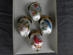 Grants Satin Birds Perched Ball Christmas Ornaments Unbreakable Vintage Set of 4