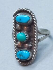 Vintage Navajo Sterling Silver Fred Harvey Turquoise Ring size 8