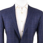 NEW $9,000 Kiton Custom Cashmere/Linen Blue Windowpane Men's Sport Coat US 42L