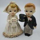 Vintage Bride and Groom Salt and Pepper Shakers Spaghetti Trim MCM Made in Japan