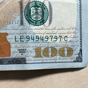 2009A  $100 Dollar Bill Fancy Serial Number 9494 9797 Repeater