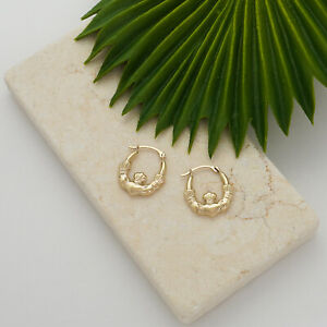 10K Gold Irish Claddagh Hoop Earrings - French Lock - Jewelry for Womens