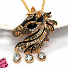 New Fashion Women Rhinestone Black Enamel Crystal Horse Pendant Chain Necklace