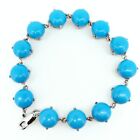 9 MM Natural Blue Turquoise Cabochon 925 Sterling Silver Bracelet Size 7.8 Inch