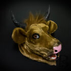 Over the Head Horned Brown Bull Cow Costume Moving Mouth Masquerade Mask