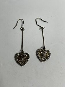 Gold Over Sterling Silver Diamond Chip Accent Heart Dangle Earrings