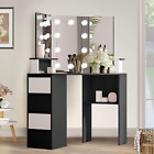 Corner Vanity Desk with Lighted Mirror,42 Inch Makeup Vanity Table with Lights,4