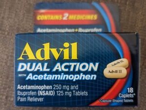 Advil Dual Action w/ Ibuprofen & Acetaminophen Combo - 18 Caplets - Exp 10/2025