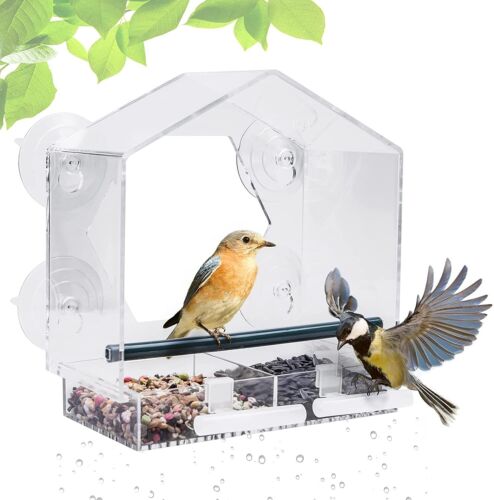 Window Bird Feeder 4 Strong Suction Cups & 2 Extra Bird Stands -Free Shipping