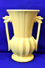 Vintage McCoy Art Deco Double Handled Yellow Flower Vase, 9 x7.5 inch