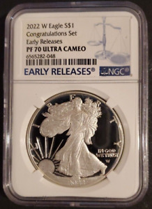 New Listing2022 W NGC PROOF PF70 UC ER CONGRATULATIONS SET SILVER EAGLE BLUE JUSTICE LABEL