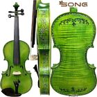 Whole Back Green Violin, Beautiful drawing on rib and back,Loud rich sound 15877