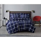 Full/Queen 3pc Printed Windowpane Comforter Set Navy/White - Truly Soft