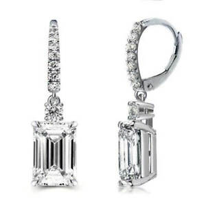 18k White Gold Emerald Cut Cz Lever-back Earrings Made With Swarovski Elements