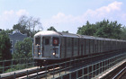 NYCTA 2017 subway slide. IRT R62 train action on Livonia Avenue el in Brooklyn