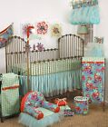 Lagoon Blue Floral Crib Bedding Set Toy Bag Hamper Mobile Valance Sheet