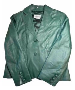 Pamela McCoy Moto Jacket Vintage 90’s Women Green Soft Leather M Button Blazer