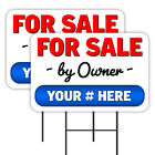For Sale By Owner - Customizable Phone Number 2 Pack Double-Sided Yard Signs 16