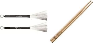 Drum and Percussion Brushes (VWTR) & 7A Wood Tip Hickory Drum Sticks, Pair