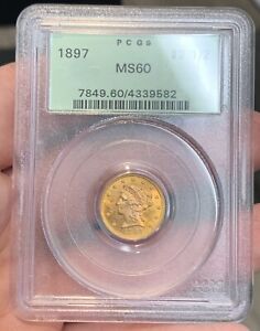 1897 $2.50 Gold Liberty Head Quarter Eagle PCGS MS60 OGH