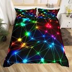 Rainbow Neon Lights Bedding Set 3 Pcs,Colorful Glowing Crossed Stripes Comfor...