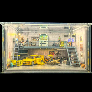 Diorama 1/64 Car Garage Model LED Lighting Car Parking Lot Scene Display Model