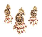 Indian 22k Gold Wood Peridot Tourmaline Bead Earrings Pendant Set