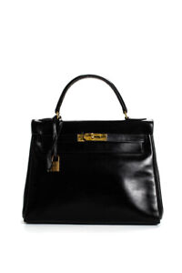 Hermes Kelly Retourne 28 Leather Top Handle Tote Shoulder Bag Handbag Black