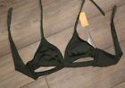 Kona Sol Womens S (4-6) Olive Green Faux Wrap Halter Bikini Swimsuit Top