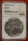 2020 $1 SILVER AMERICAN EAGLE NGC MS-70 BROWN LABEL - .99 to start