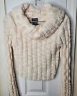 Daytrip Buckle Cropped  Turtleneck Cable Knit Sweater Small Ivory Cream White