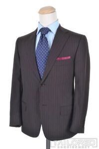 ISAIA Argento Base S Brown Striped Wool Pocket Square Jacket Pants SUIT - 40 S