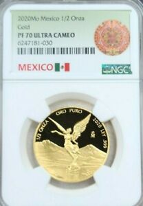 2020 MEXICO 1/2 ONZA GOLD LIBERTAD NGC PF 70 ULTRA CAMEO RARE ONLY 250 MINTED