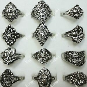 100Pcs Wholesale Lots Mix Style Antique Silver Plated  Alloy Rings Women Jewelry
