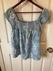 NWT Old Navy Chambray Floral Babydoll Smocked Top Large Tall