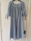 Vintage 1970s Shawn Originals USA Milkmaid Dress Blue Cotton Striped UK 14