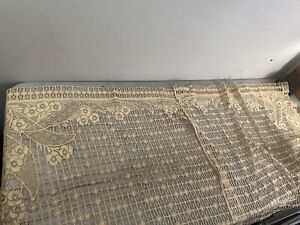 2 Pairs of Antique French Lace Curtain Panels Cotton Netting 1900’s Unused