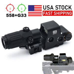 Sight HHS holographic Red Green Dot Reflex 558+G33 Magnifier Qd Side Clone-Black