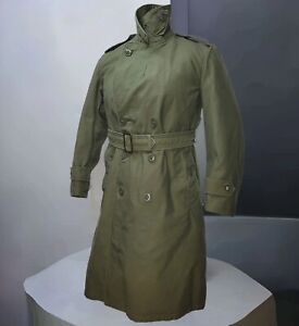 Vintage U.S. Army Military Men Trench Coat Overcoat Lined Belt Small