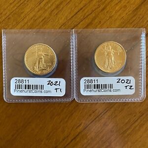 Lot 2 - 2021 American Gold Eagle 1/4oz - Both Type 1 and Type 2 Coins T1 & T2