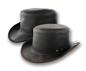 Distressed Leather Coachman Top Hat Steampunk Tophat Topper Deadmans Victorian