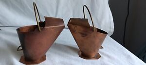 2 Vintage Miniature Copper & Brass Coal Scuttle Ashtray Bucket Pail 4.5”